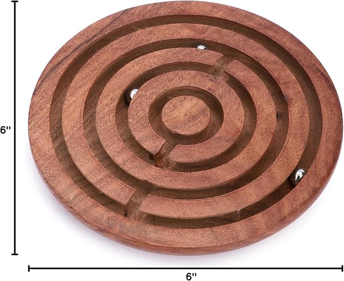 Ajuny Handcrafted Indian Wooden Round Labyrinth Ball Maze Puzzle Board Game Challenging Education Game, Brain Teaser for Kids, Adults