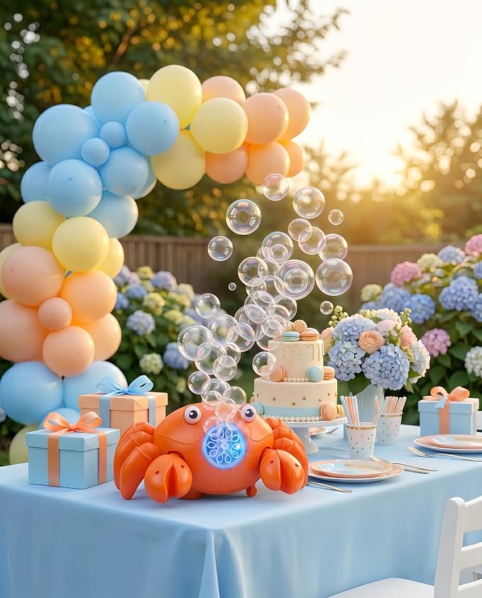 Rechargeable Bubble Machine for Kids, 360° Rotating Crawling Crab 10000+ Bubbles/Min with Music & LED, Automatic Obstacle Avoidance Bubble Maker Toy for Outdoor Garden Parties Birthday Gift