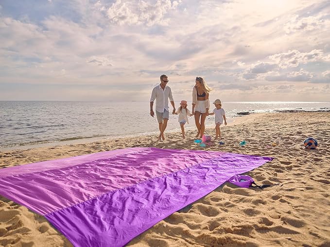 WEKAPO Beach Blanket Sandproof Waterproof, Extra Large Beach Mat, Oversized & Compact Sand Free, Quick Drying Beach Essentials for Vacation, Cruise, Picnic & Camping with Stakes