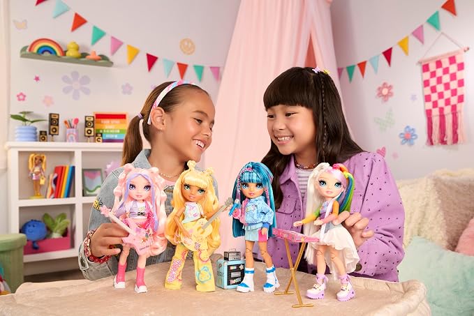 Rainbow High Jr High Rock Band - Skyler, Blue 9” Fashion Doll with Microphone Plus Stand and Amp, Customize with Stickers, Posable, Great Toy Gift for Kids Ages 4+