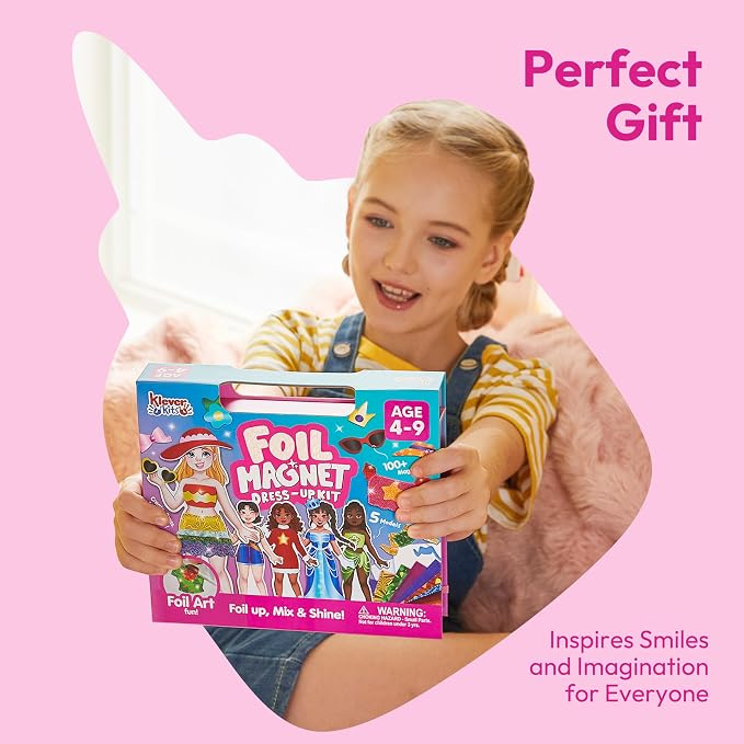 JOVA Klever Kits Foil Magnet Dress-Up Kit, 2-in-1 Fashion DIY Craft for Kids Paper Dolls for Girls Ages 4 5 6 7 8 9 Travel Activity Birthday Gifts with Display Box