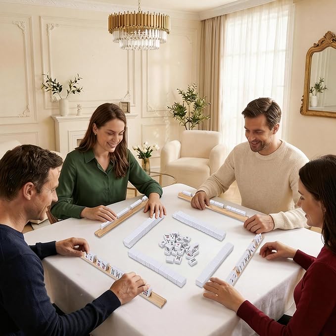 GOTHINK Wooden Mahjong Tiles Trays/Racks/Holders Set of 4, Upgrade Your Mahjong Game, Racks for Mahjong, Mexican Train, Dominoes, and More (Rack Only)