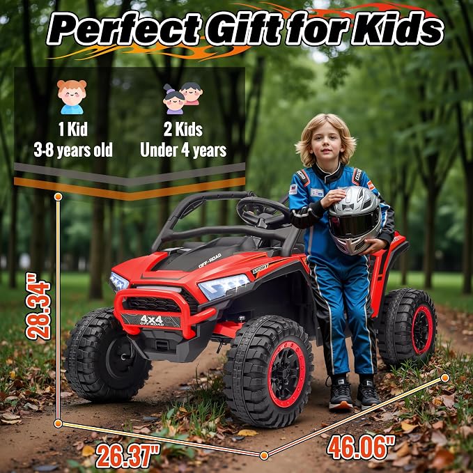24V Ride on Car, 2 Seater XL 4X4 Off-Road UTV w/RMP2000W Powerful Motors, Remote Control, Bluetooth Music, LED Lights, 24 Volt Ride on Toys for Big Kids, Red