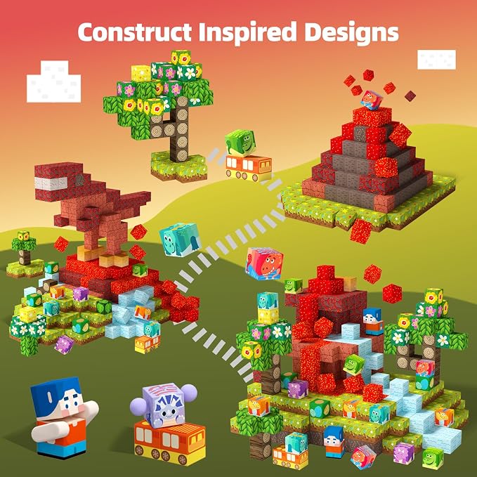 GobiDex Magnetic Building Blocks Dinosaur Theme Kid Toys for 3+ Years Old Boys Girls, STEM Building Gifts for Kids, Magnets Sensory Game for Toddler