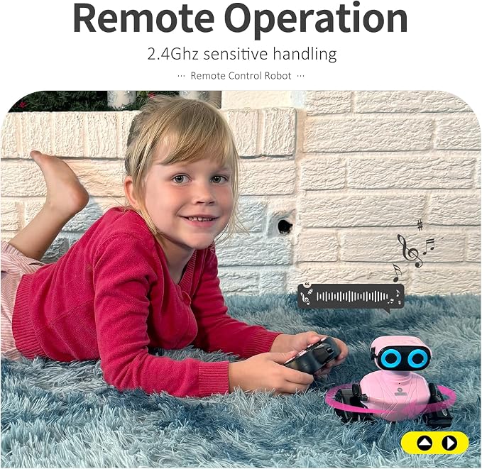 GILOBABY Remote Control Robot Toy for Kids 3-5 Years, Flashing LED Eyes, Dancing and Flexible Moves, Auto Demo Mode, Gift for Girls (Pink)