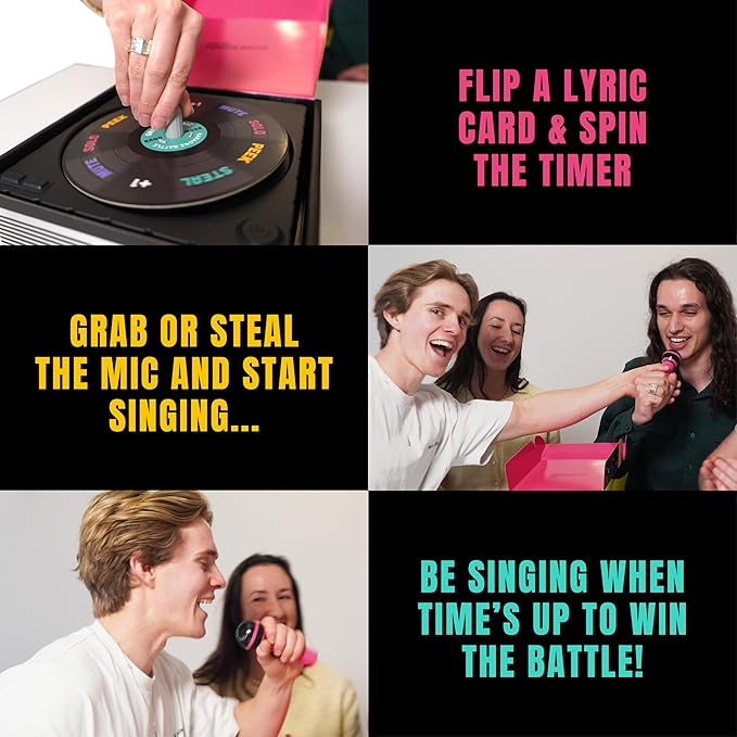 Lucky Egg Grab The Mic Karaoke Battle Game – Fast-Paced Singing Party Game with Spinning Record Timer - Singing Game for Teens & Adults | Fun Game Night for 2–12 Players (Ages 12+)