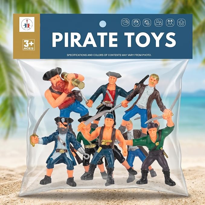 Liberty Imports 8 Piece Pirate Action Figures Playset in Assorted Poses and Weapons, Fun Pirate Men Party Favor for Kids (3.5 inch)