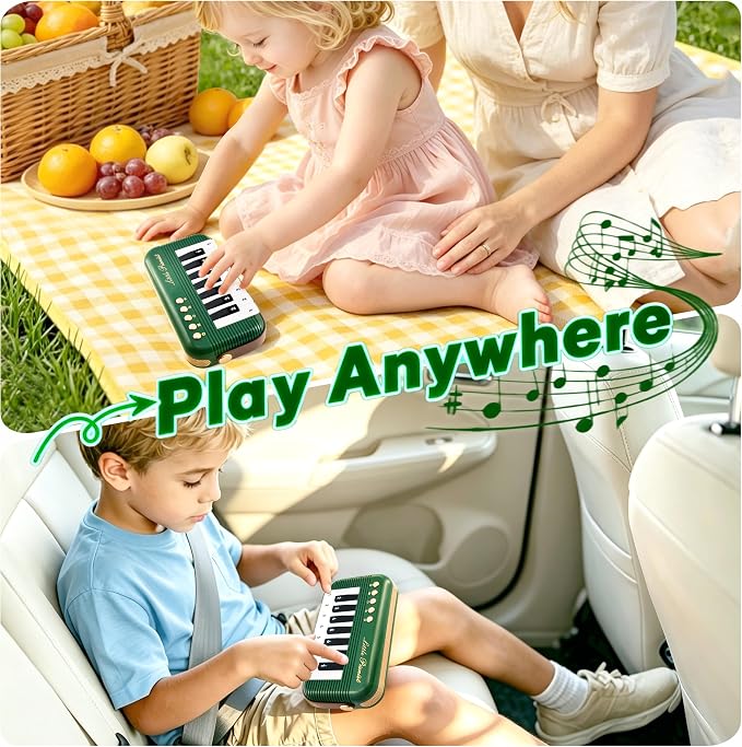 Mini-Piano-Keyboard for Toddlers Piano Toy Portable Pocket Piano with Light Up丨Musical Keyboard Electronic Instrument Learning Keyboards Toys Gifts for 3 4 5 6 Years Old Boys Girls (Green)