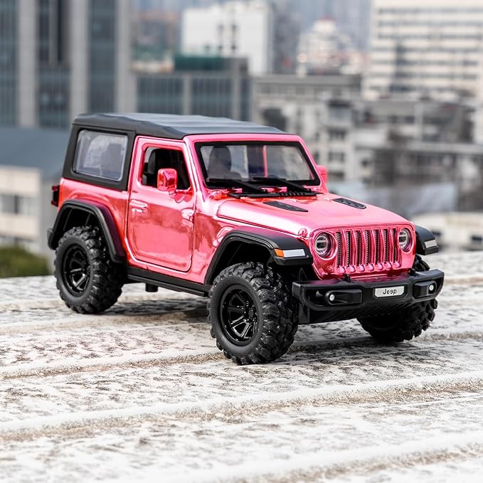 TGRCM-CZ 1:32 Scale Wrangler Rubicon Toy Car – Die-cast Model with Sound & Light Effects, Pull-Back Function, Durable Toddler Toy, Suitable for Ages 3 and Up,Pink