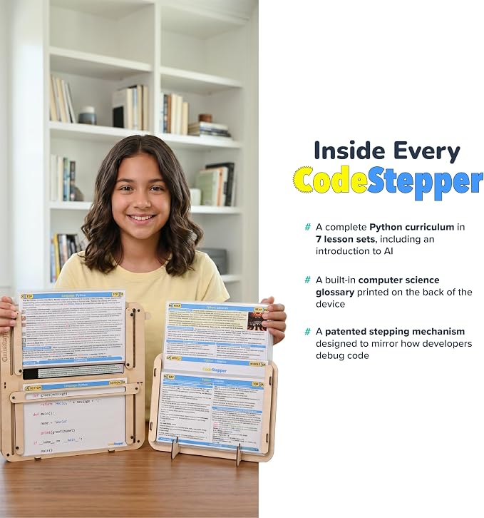 CodeStepper Screen-Free Python Coding & AI Learning Kit, Hands-On STEM Toy for Kids Ages 8-15, 7 Lesson Sets, Homeschool & Classroom Coding Kit, Made in the USA
