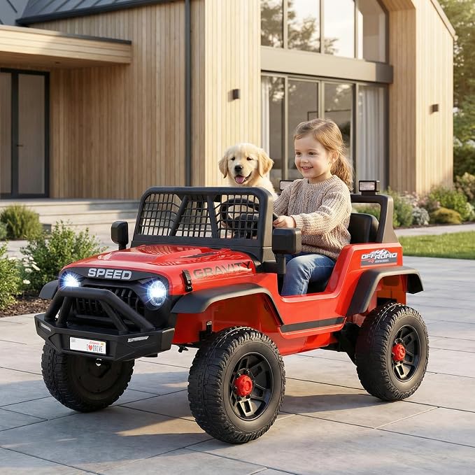 Costzon Ride on Truck, 24V Ride on Toys for Kids, Electric Vehicle with Parent Remote Control, Music, Horn, LED Headlights & Spring Suspension, Kids Car for Boys & Girls (24V,Red)