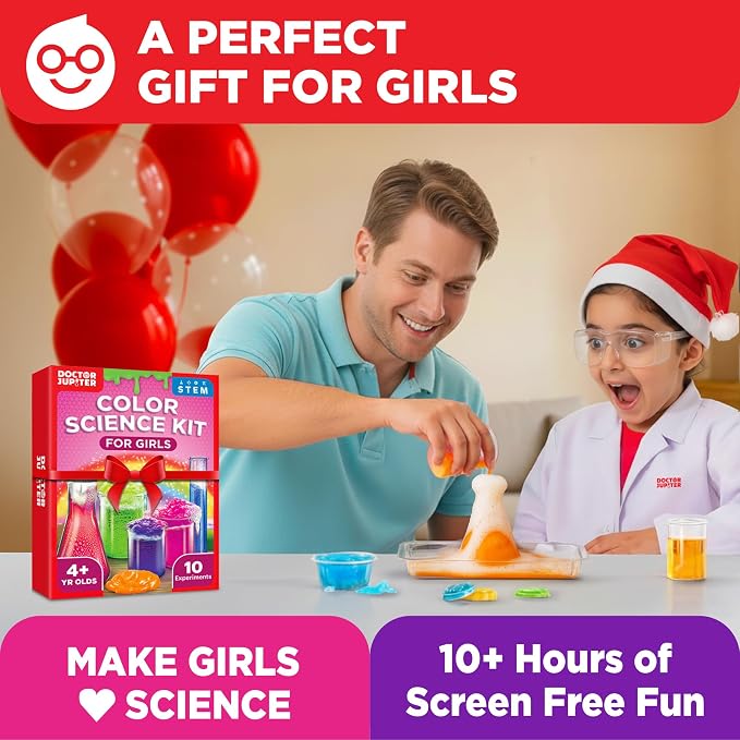 Doctor Jupiter Color Science Kit for Girls Ages 4-5-6-7-8 | Birthday Gift Ideas for 4+ Year Olds | Toy Stem Kit with 10 Experiments | Preschool Learning & Educational Projects