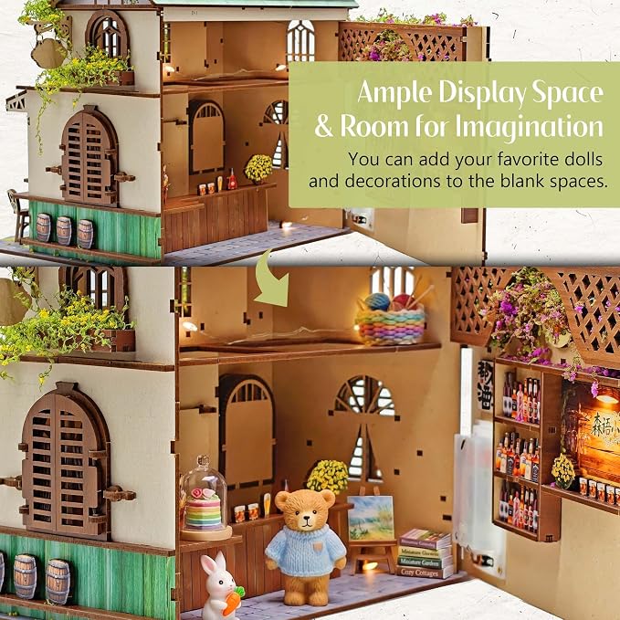 No Glue Needed DIY 3D Miniature House Kit for Adults | Beginner-Friendly,No Glue Snap-Fit Assembly,Atmospheric lighting,Step-by-Step Manual,Gift for Book Lovers