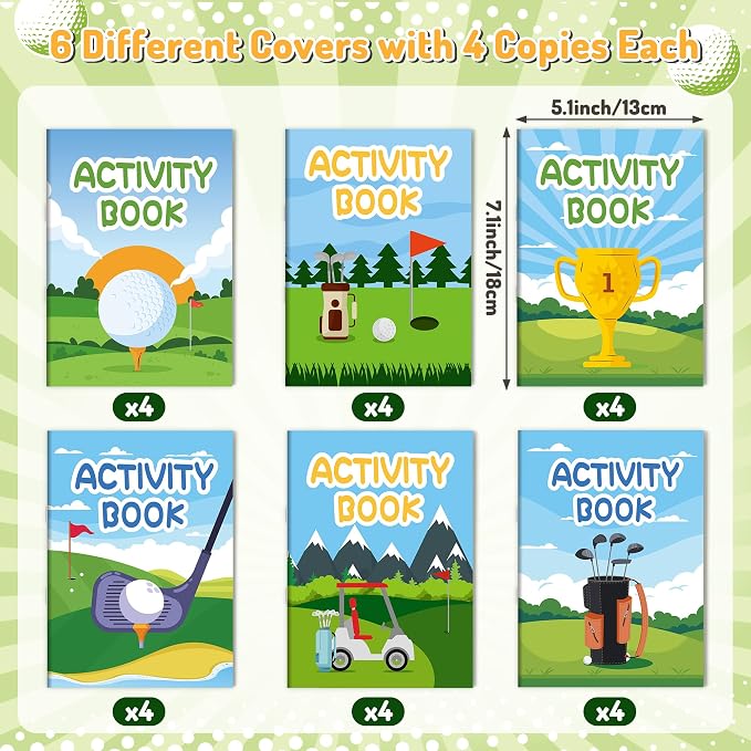 Golf Activity Books with Stacking Crayons for Kids, 24 Pack Mini Golf Coloring and Game Book Set, Bulk Sports Activity Booklets for Classroom Rewards Party Goodie Bags Stuffers Travel DIY Art Gifts