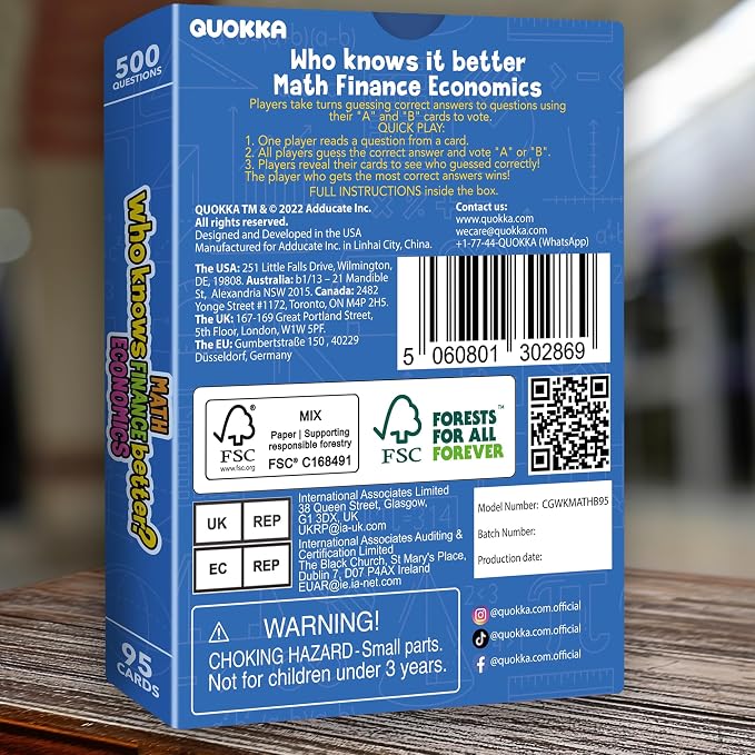 Board Games for Kids 8-12 – STEM Family Card Games for Kids and Adults –Trivia Cards for Family Game Night – Who Knows Math Finance Economics Better – Fun Card Game for Families and Teens