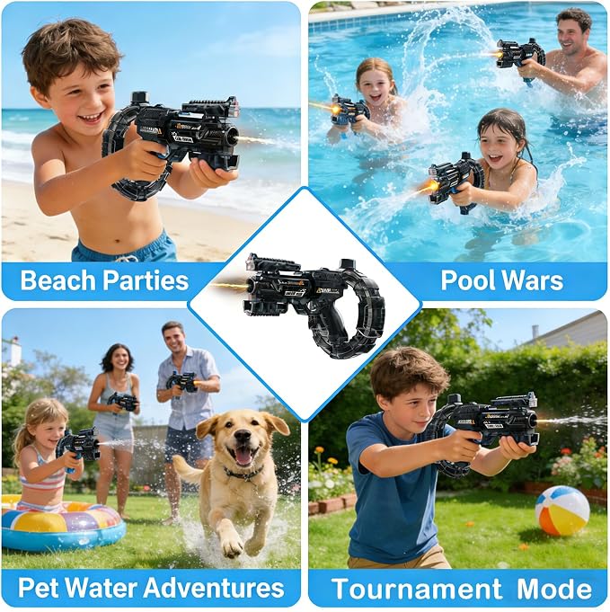 Electric Water Gun for Kids and Adults, Automatic Squirt Gun Blaster 26-32ft Long Range with Rechargeable Battery LED Water Pistol Summer Outdoor Toy for Pool, Beach, Swimming Water Fights
