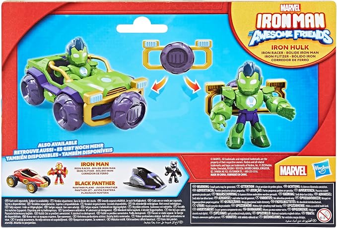 Marvel Iron Man and his Awesome Friends Iron Hulk Iron Racer Action Figure & Toy Vehicle, 3-Inch Super Hero Toys for Kids, Ages 3+