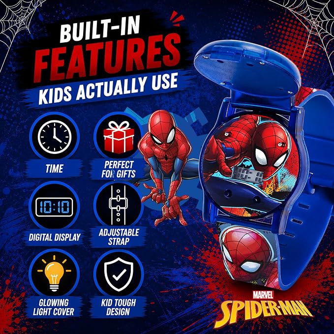 Marvel Spider-Man Kids Watches – Digital Display, Interactive Features, Adjustable Strap, Vibrant Spider-Man Graphics, Durable for Active Kids