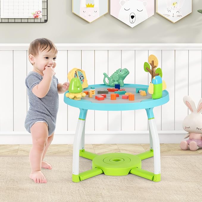BABY JOY 5 in 1 Baby Activity Center, Baby Jumpers and Bouncers with Removable Toys, Lights & Music, 3 Adjustable Heights, Interactive Play Center for Toddlers Boys Girls 6-36 Months (Blue)