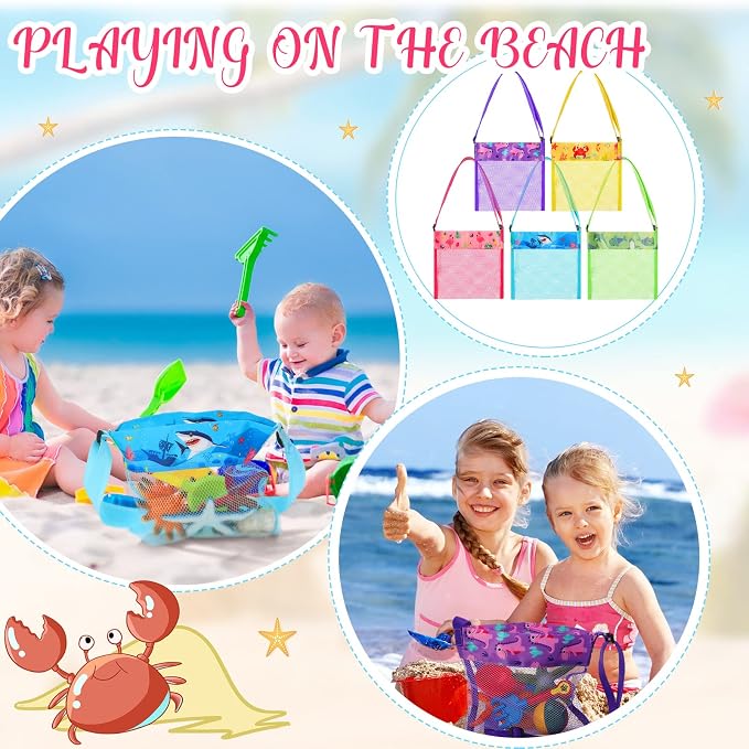 Frienda 15 Pack Mesh Beach Tote Bag, Seashell Bags, Bag Toys Organizer for Holding Beach Children' Toys Market Picnic(9.06 x 9.06 Inch,Cute Style)