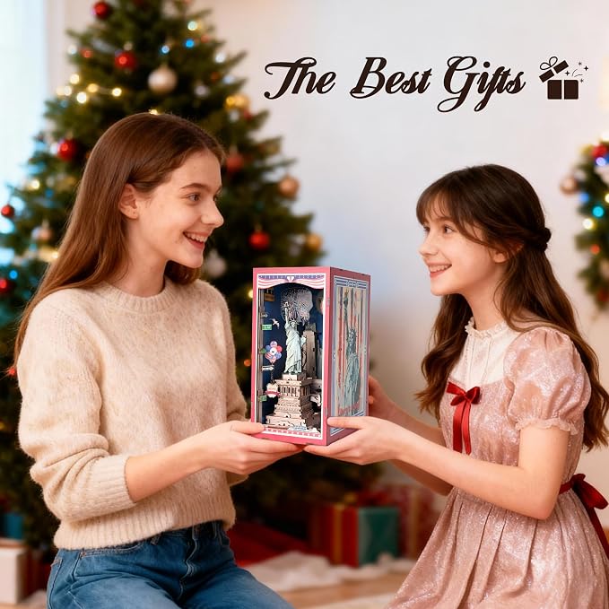 Book Nook Kit, DIY Miniature House Dollhouse Crafts Kit for Adults and Teens, The Statue of Liberty New York Cityline 3D Wooden Puzzle Booknook Build Bookshelf Decor Gifts(Liberty's Legacy)