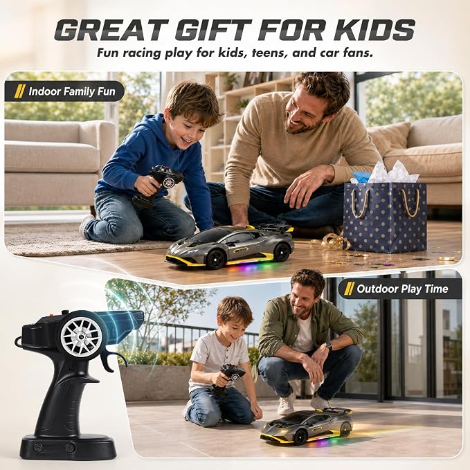 YESHIN 1:24 Lamborghini Haracan Drifting Car Gray, Lamborghini Toy Car, RC Cars for Boys Age 8-12, 2.4GHz Remote Control Car with Light