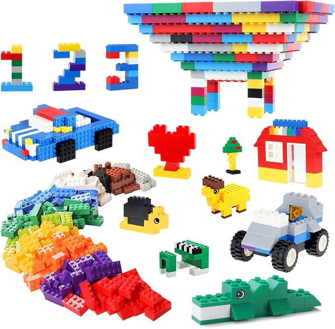 burgkidz Building Blocks Set with Storage Box and Lid Baseplate: 568 Pieces Classic Bricks Compatible with Major Brands, Wheels Doors Windows, STEM Toy for Toddlers Age 3+, Gift for Boys Girls