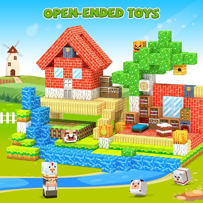 Hiwawind Magnetic Building Blocks Farm Animals, STEM Sensory Magnet Cubes, Montessori Educational Toys for 3 4 5 6 7 8 Year Old Boys & Girls, Birthday Gift