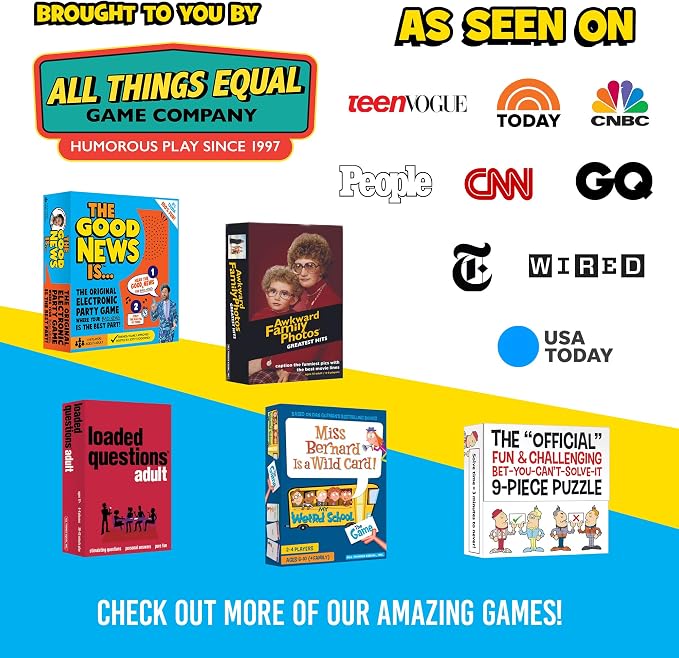 ALL THINGS EQUAL The Good News is Game, Electronic Family Party Game for Kids & Adults, Funny Fill-in-the-Blank Activity, Conversation Starter Card Set for Family Night, Teen and Adult Parties