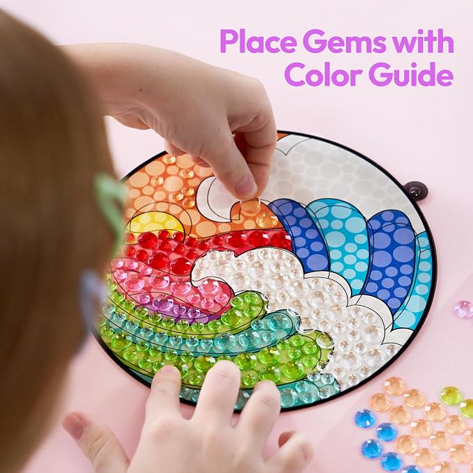 Klever Kits Diamond Art Kits for Kids, 4PCS Gem Painting Kit, Window Art Suncatchers Mosaic Kits Crafts for Girls Boy Birthday Gifts Toys Age 6+
