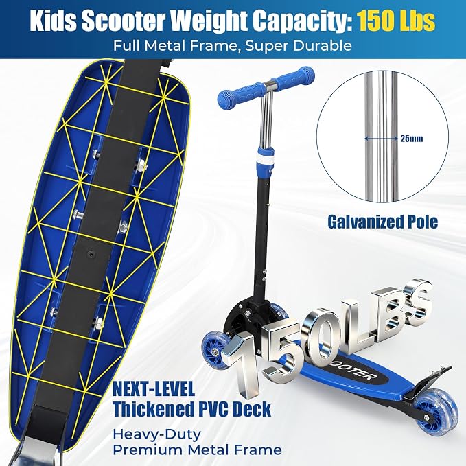 3 Wheel Scooter for Kids Ages 3-12, LED Light-Up Kids Kick Scooter–Portable Foldable, Adjustable Height, Durable Metal Construction, 6" Extra Wide Deck for Outdoor Activities,Child Safety Certified