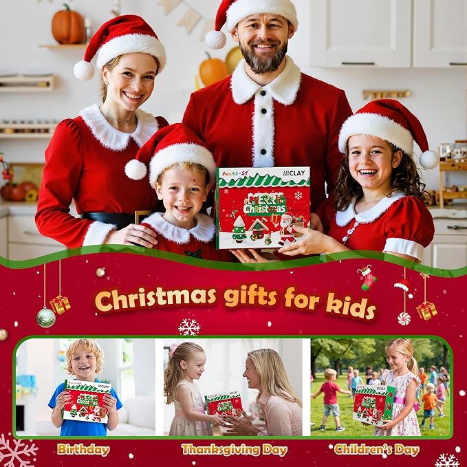 Air Dry Clay Kit - Christmas Theme, Modeling Clay for Kids, DIY Magic Clay with Sculpting Tools and Tutorials,12 Boxes Molding Clay, Ultra Light, Soft & Non-Sticky, Arts and Crafts Gift for Kids