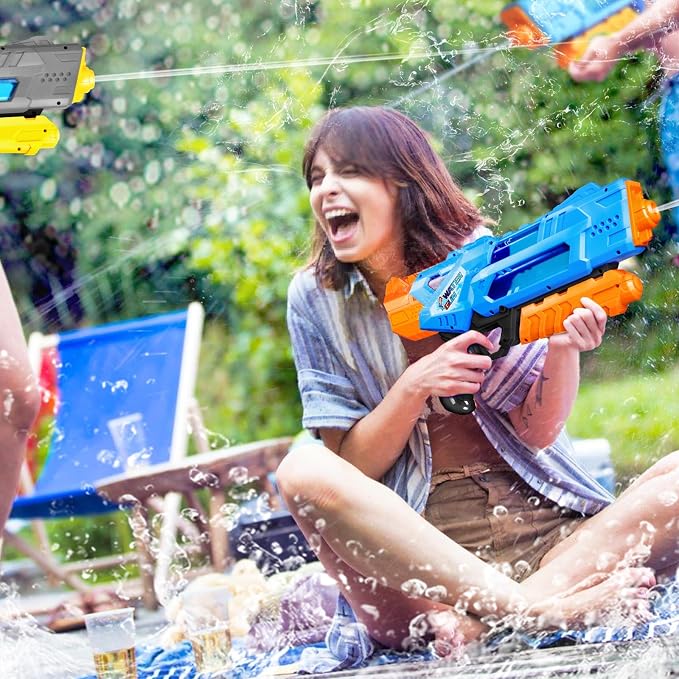 Quanquer Super Water Guns for Adults - 1200cc 2 Pack Super Guns Water Soaker Blaster Squirt Toy with Excellent Range - Gift Toys for Outdoor Swimming Pool Fighting Play (Blue Grey)