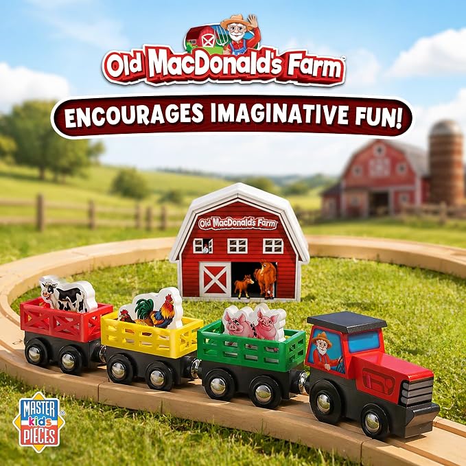 MasterPieces Wood Train Sets - Old Macdonald 18 Piece Train Set