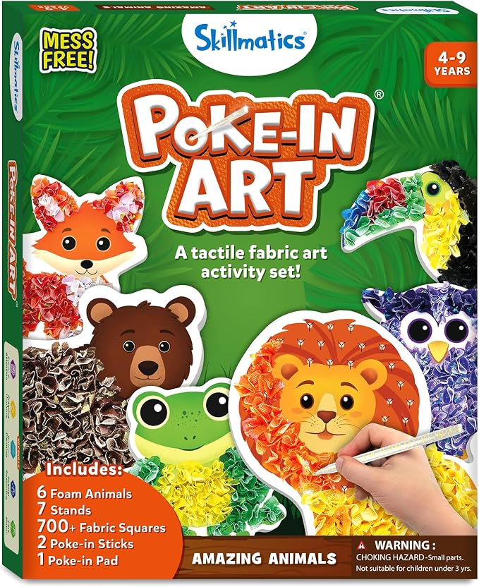 Skillmatics Poke-in Art – Animals, Mess-Free DIY Wood Craft Kit for Kids, Creative Fine Motor Activity, Pretend Play & Room Decor, Gift for Girls & Boys Ages 4, 5, 6, 7, 8, 9
