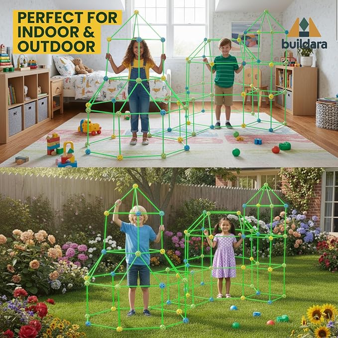 Fort Building Kit for Kids ā 132 PCS Glow-in-the-Dark STEM Construction Toy with Starry Sheet & Light ā Indoor Fort Builder for Boys & Girls Ages 3-8 ā Creative Screen