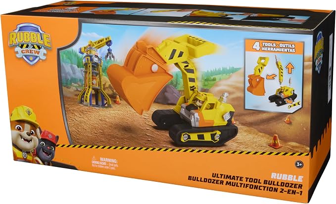 Rubble & Crew Rubble's Ultimate Tool Bulldozer Vehicle, Toy Truck with Action Figure, PAW Patrol Kids Toys for Boys & Girls Ages 3 and Up