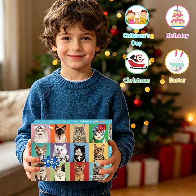 Puzzles for Kids Ages 6-8 8-10 Year Old - Cute Cats, 200 Pieces Jigsaw Puzzles for Kids Ages 10-12, Learning Educational Toys for Boys and Girls