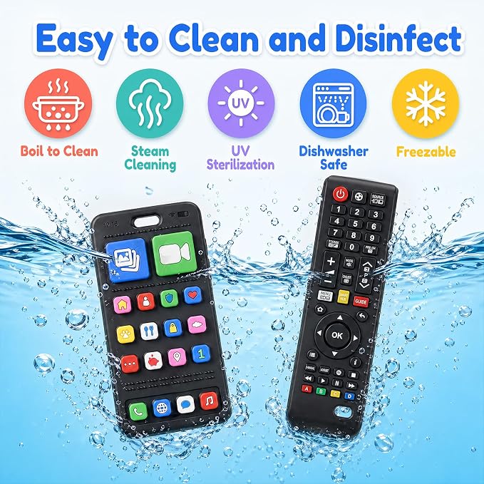 Phone Remote Teethers for Baby, Teething Toys for Baby 3 6 12 18 Months, TV Remote Control Phone Baby Teether Toys, Babies Chew Toys, Food Grade Silicone Teething Toys for Infants, BPA Free