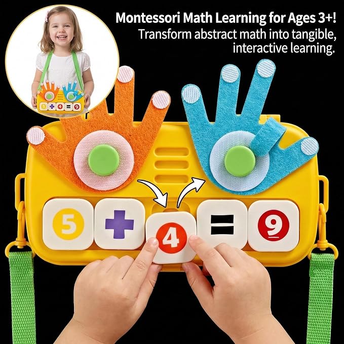 Montessori Educational Toys for 3 Year Old, Upgraded Washable ABS Math Manipulatives & Number Blocks Toys, Splinter-Free Finger Counting Board for Homeschool Travel, Boys Girls