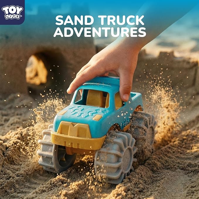 TOY Life Transportation Beach Toys for Kids Ages 3-8, Sand Toys Set with Road Roller, Truck, Vehicle Sand Molds, Collapsible Silicone Bucket, Sand Castle Building Kit for Sandbox Toys Play, Travel