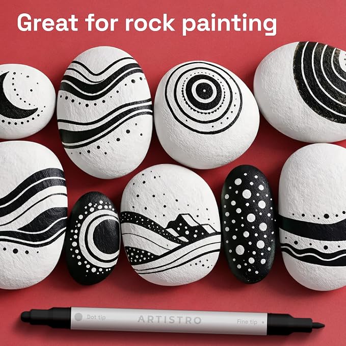 ARTISTRO 12 Black Dual-Tip Acrylic Paint Markers – Paint Pens Set with Dot & Fine Tips for Fabric, Rock, Glass, Wood, Coloring Books – Arts & Crafts Gift – Classroom Must Haves & School Supplies