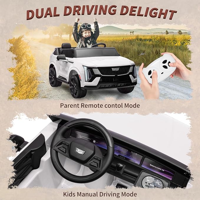 24V Ride On Car, Licensed Cadillac Battery Powered Electric Vehicle w/Remote Control, 2 Seater, 4-Wheel Shock Absorbers, Smooth Start, Music, LED Lights for Boys Girls