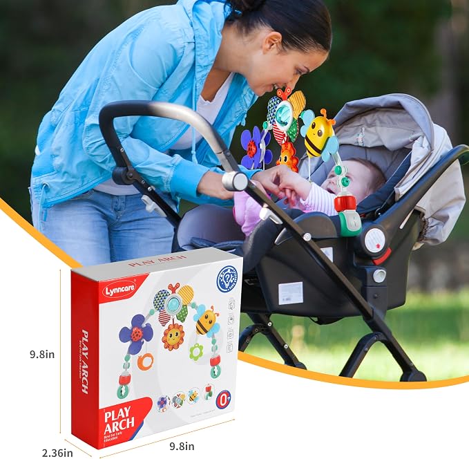 Lynncare Adjustable Arch Bassinet Toys for Infant & Toddlers, Stroller Arch, Baby Crib Toys with Fascinating Hanging for Stimulating Baby’s Senses and Developing Motor Skills