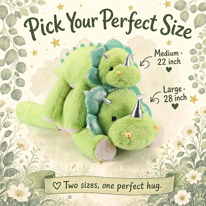 gnomantic Triceratops Weighted Stuffed Animals - 28 Inch 5.0 Pounds Weighted Plushies Dinosaur Stuffed Animal - Large Dino Plush Pillow - Cute Plush Toy Gifts for Kids & Adults (Green)