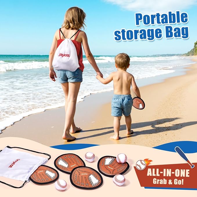 JoyCat Toss and Catch Ball Game, 2 Adult & 2 Kids Paddles Sticky Ball Set, Family Outdoor Catch Game for Beach, Backyard & Pool, Birthday Gifts for Boys Girls Ages 3+ (2 Paddles 2 Balls (Brown))