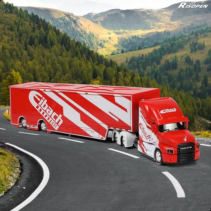 Semi Truck Toy with Trailer, 1/64 Scale Alloy Metal Diecast Heavy Semi Truck Trailer Head Toy Model, MAx Diecast Tow Traktor Gift for Boy Adult Model Car Collector -Redwhite