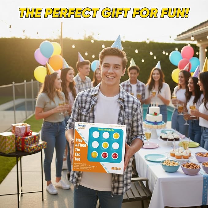 Inflatable Tic Tac Toe Pool Game Set – Pool Toys with 10 Balls, Fun for Kids, Teens, Adults, Family, Party, Beach, Outdoor & Indoor, 2-10 Players