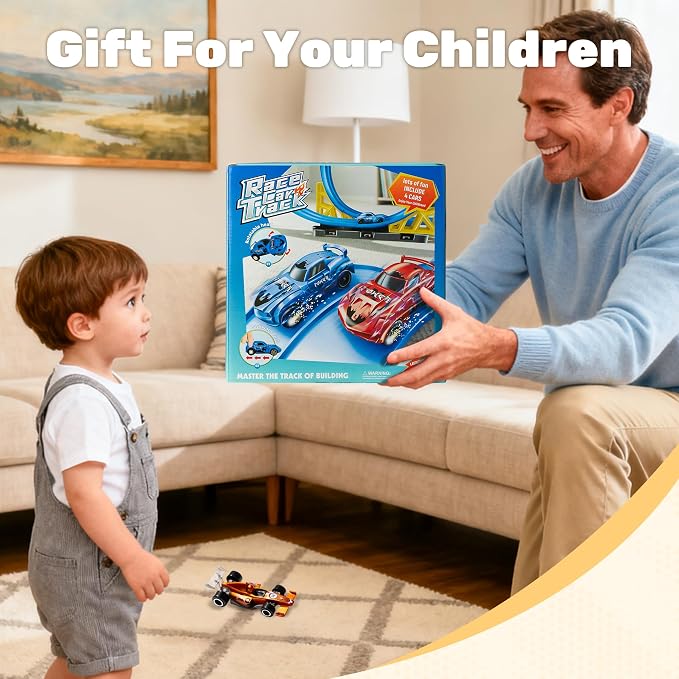MINDNOOK 16 Ft Flexible Race Car Track Set for Kids, Portable Roll-Up Racetrack with 4 Cars & Suction Cups, Compatible with 1:64 Diecast Toy Cars, Gift for Boys & Girls Ages 4-12