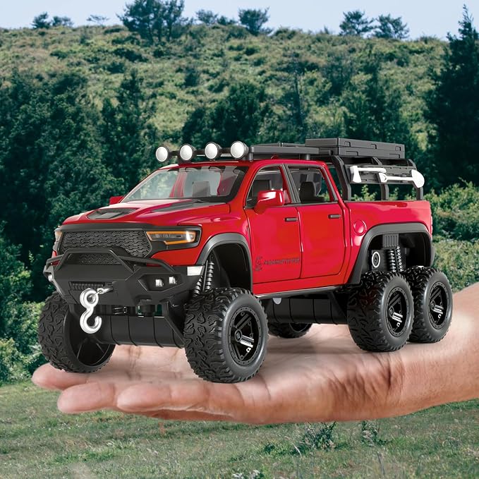 Toy Trucks for Boys 1/32 Diecast Trucks Mammoth Model Truck,Collectible Pickup Truck Model Kit,Pull Back Cars with Lights and Sounds,Toy Trucks for Boys Age 4-7(Red)